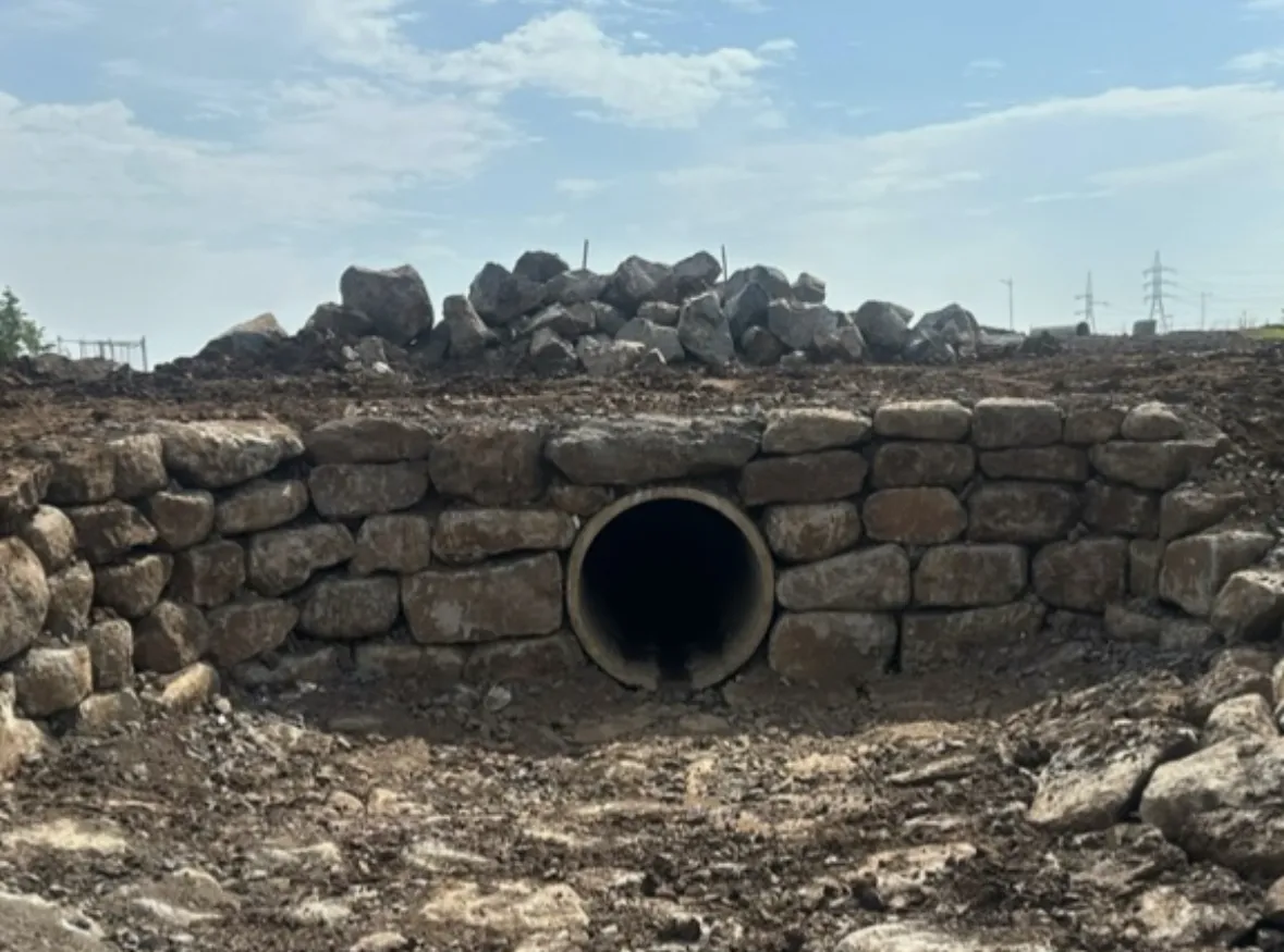 Stone tunnel under construction in rural area